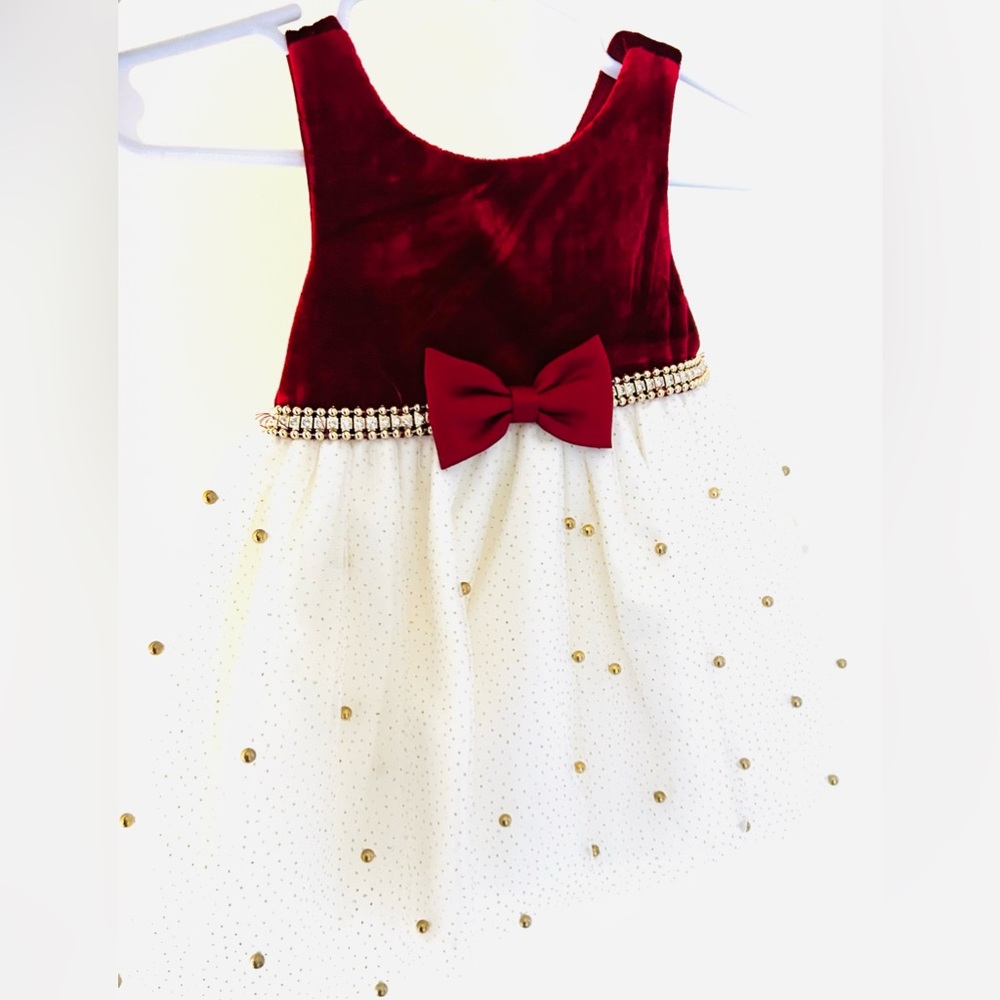 Elegant Velvet Red and White Kids Dress